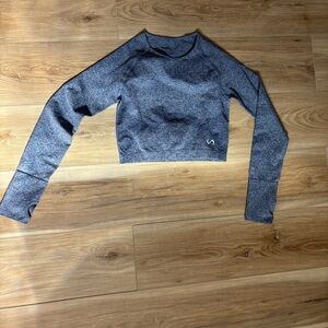 Charcoal blue Long Sleeve Crop Top